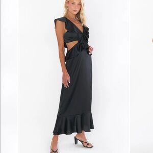 Show Me Your Mumu - Zoey Midi Dress ~ Black Luxe Satin - SIZE SMALL